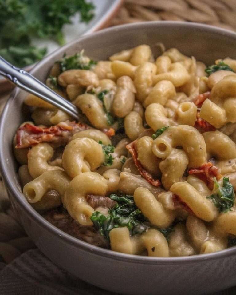 One Pot White Bean, Kale & Sundried Tomato Tortiglioni Easy Vegan
